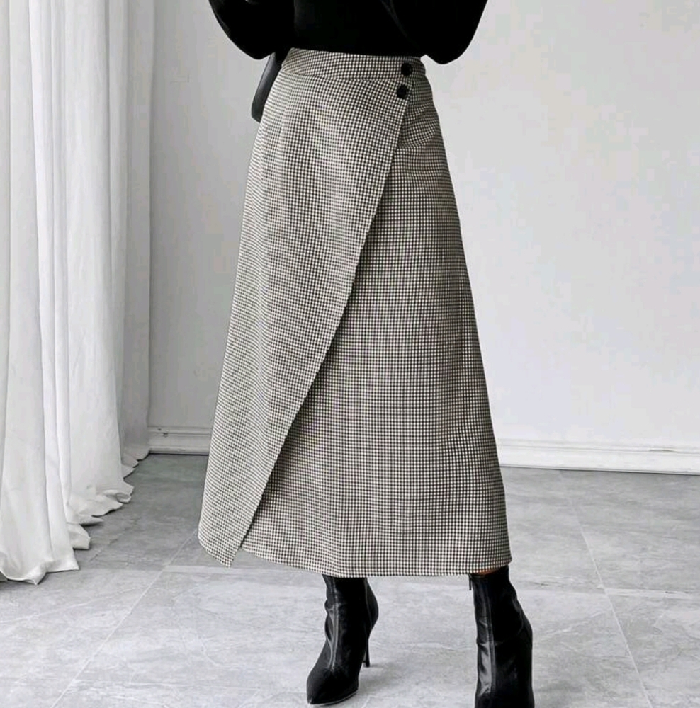 Women's Skirt, Women's Long Skirt, Plaid, Slit, Fashionable Sexy, - Picture 3 of 5